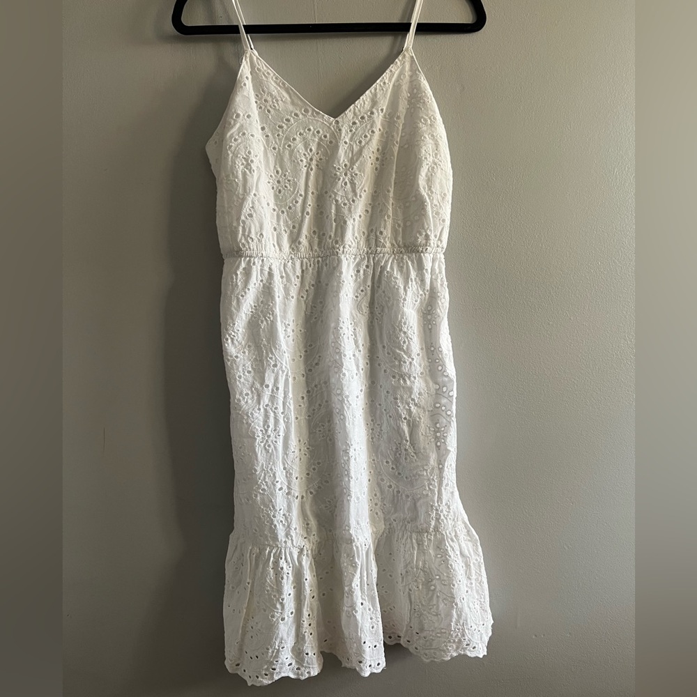 Eyelet White Knee Length Dress